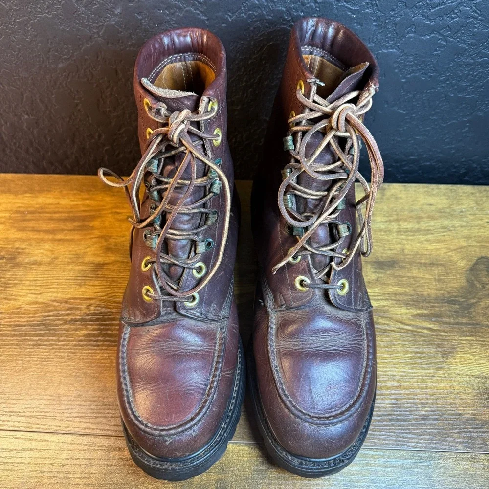 Herman Survivors Vintage Brown Leather Moc Toe‎ Vibram Work Boots Mens 10